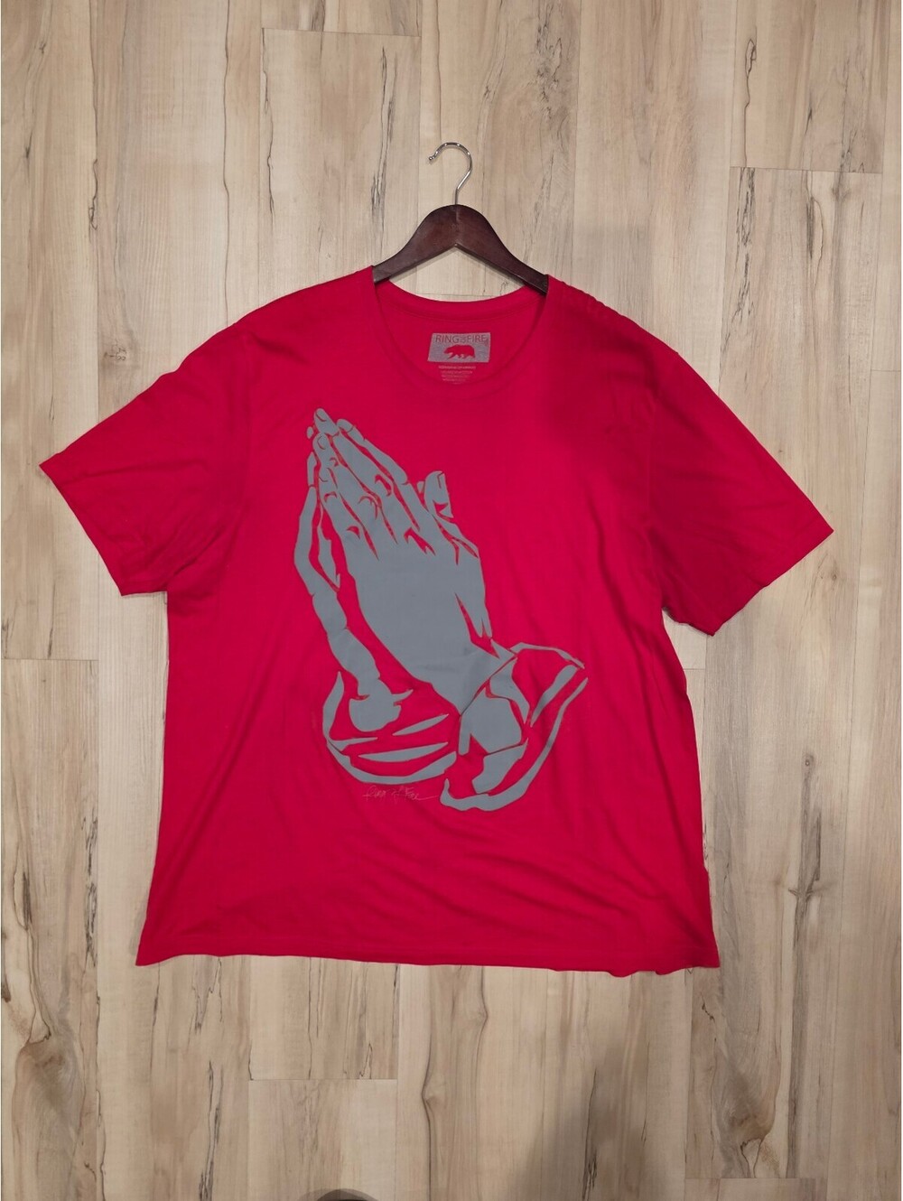 Ring of Fire Red Graphic T-Shirt with Praying Hands Design Size 2XL